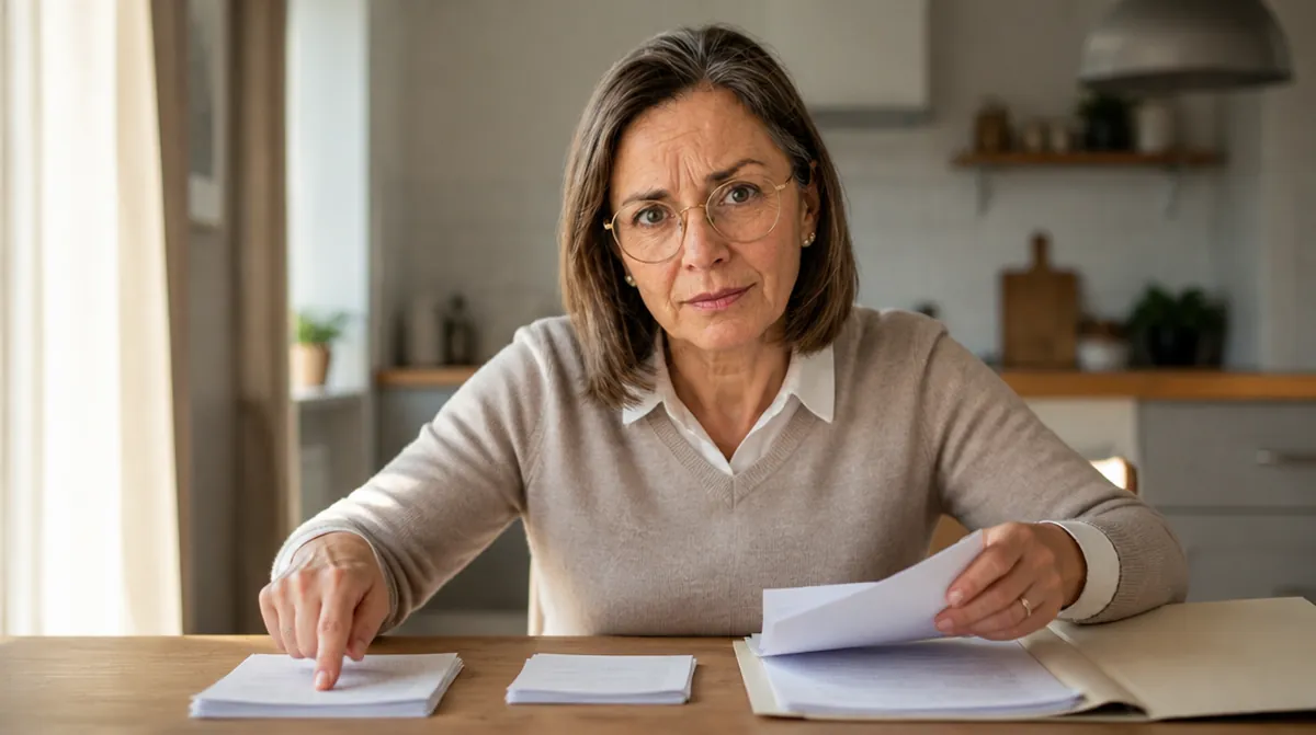 Valérie trie les papiers d'un dossier pour montrer comment demander sa retraite étape par étape