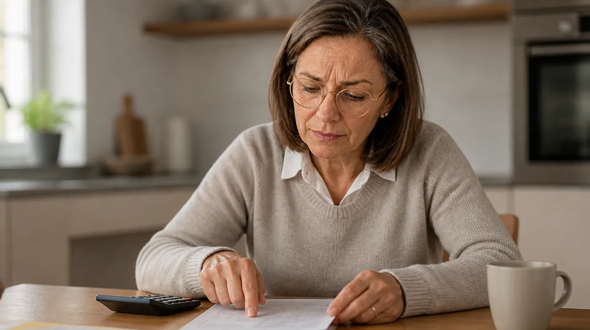 Valérie pointe une ligne d'un relevé pour expliquer le calcul de la pension de retraite