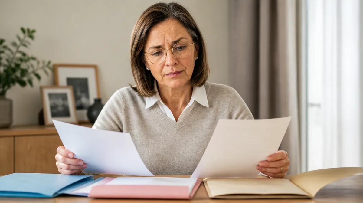 Valérie compare les documents de trois caisses de retraite pour un dossier de polypensionné