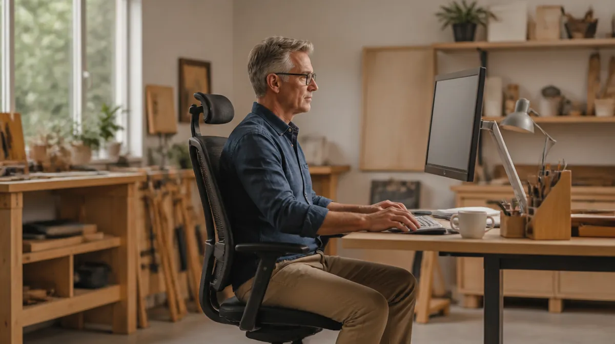 Un salarié de 58 ans à son poste de travail aménagé dans un atelier